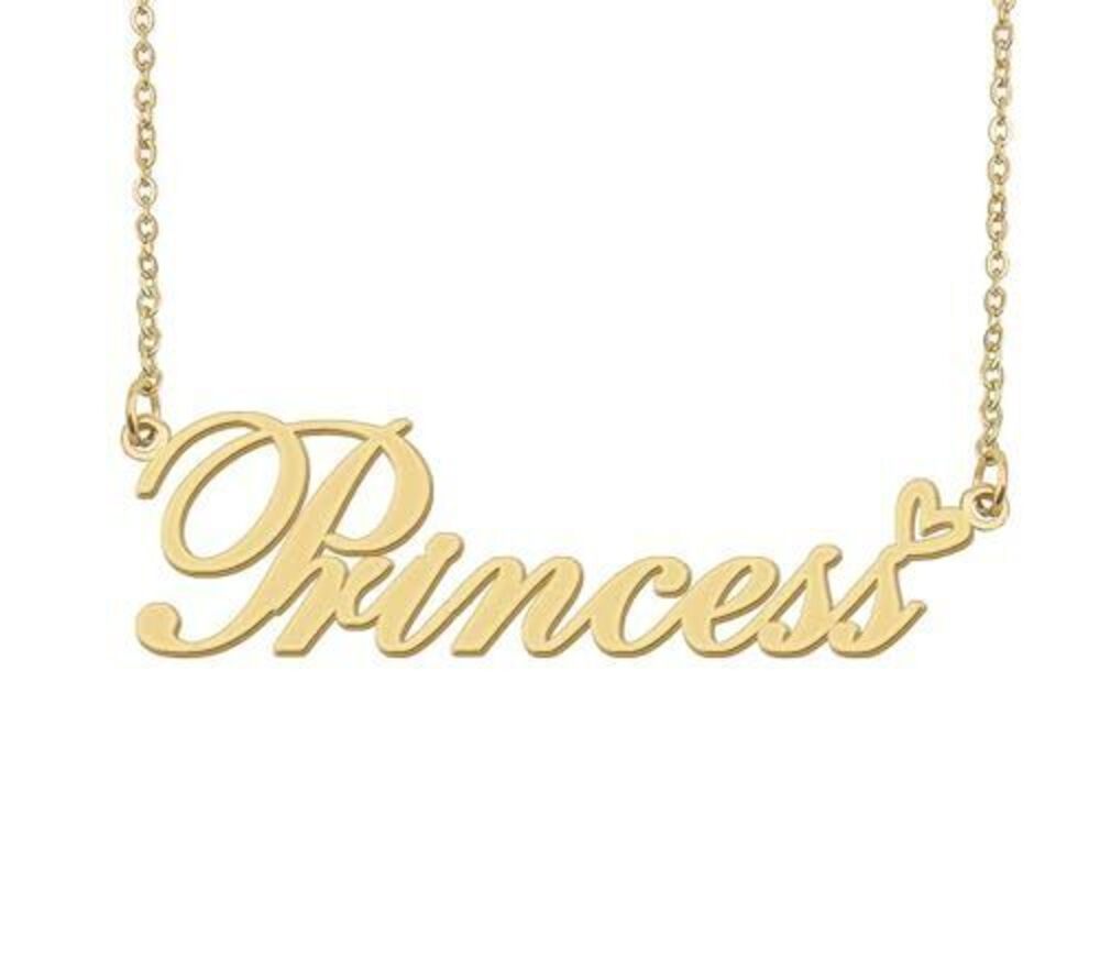 1165 Princess Name Necklace Heart Charm Pendant 18k Gold Plated Stainless